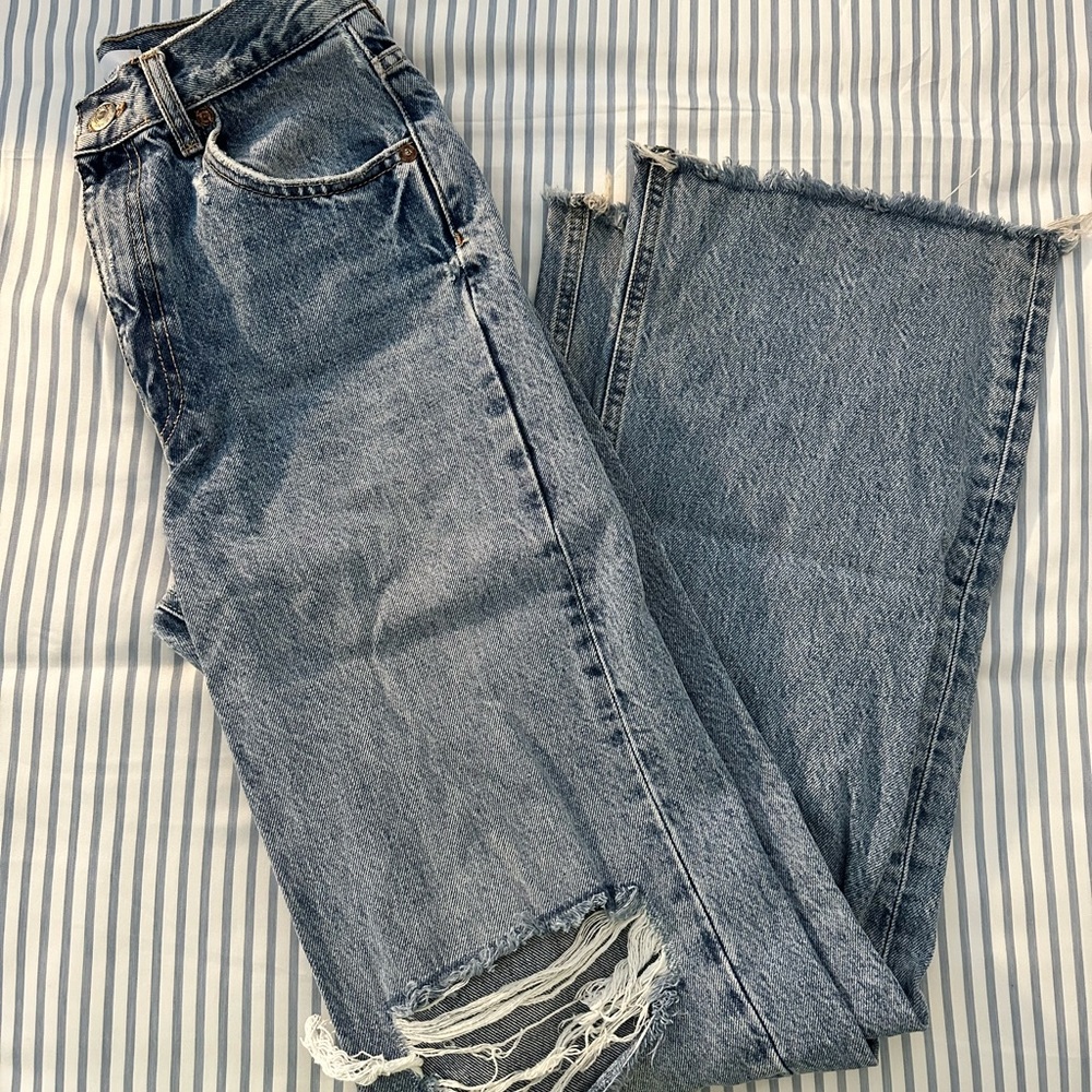 Zara Ripped Wide Leg Jeans